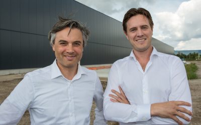 Tarique Arsiwalla (left) and Kees Aarts stand in front of their new ¬ 35 million production facility. Photo: Peter Roek