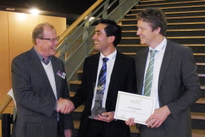 From the left Rolf Jess Jørgensen, former professor and inventor of X-Zelit, Benoît Astruc, responsible for nutrition for cattle, Calcialiment and Per Theilgaard, responsible for nutrition for cattle, Vitfoss.