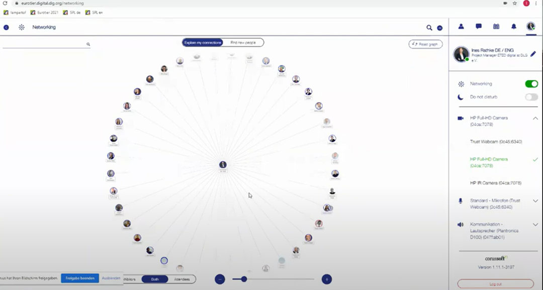 Screenshot of one of the functionalities during the digital EuroTier: the 'wheel' shows the number of contacts made at the show. Photo: DLG